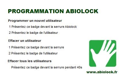 Badge de programmation et de configuration pour serrures ABIOLOCK, PSLocks et SOLO